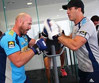 Luke Bailey and Martin Lang in the Gold Coast Titans Gym